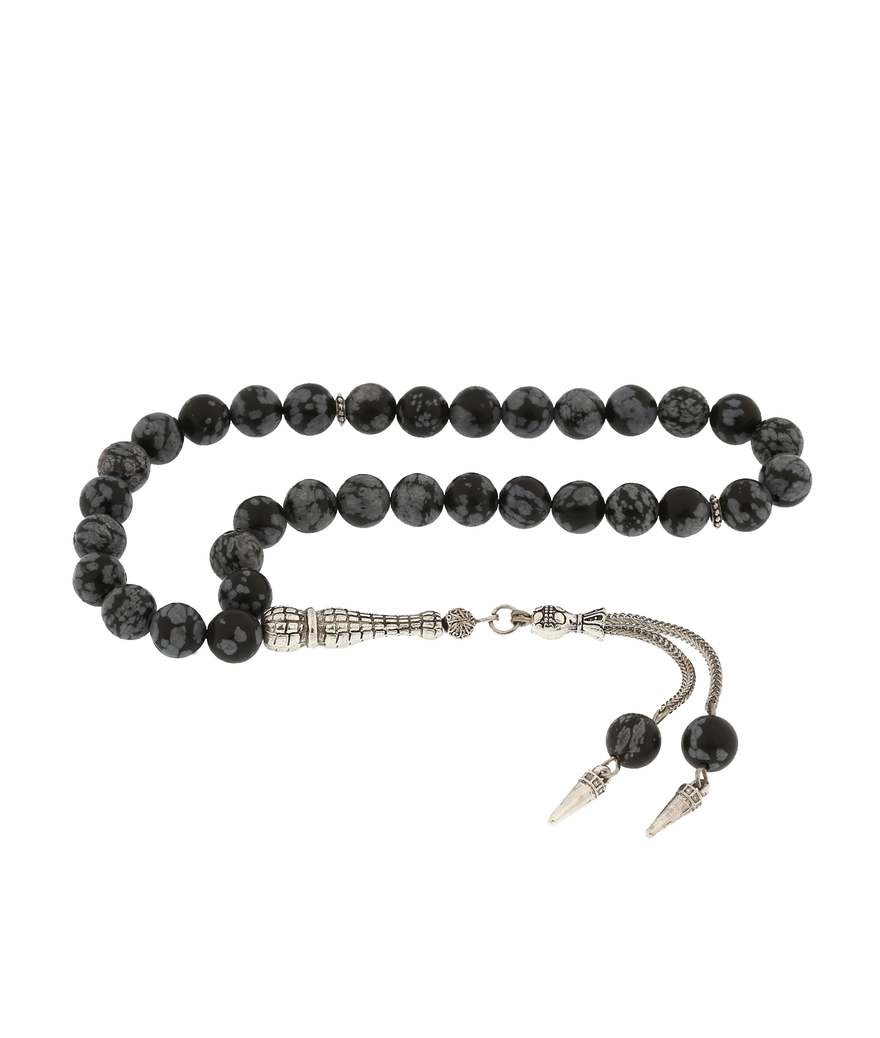 ​Doğaltaş Metal Püsküllü Obsidyen Taşı Tesbih