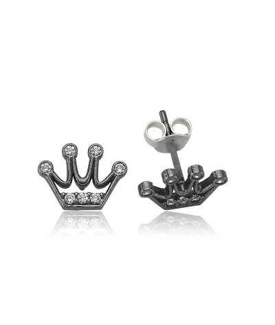 Gümüş Kraliçe Tacı Çivili Küpe