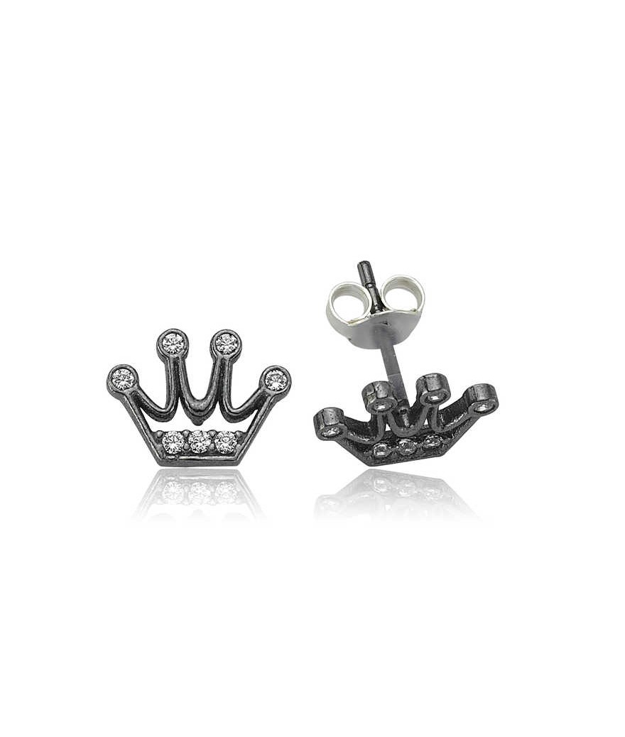 Gümüş Kraliçe Tacı Çivili Küpe