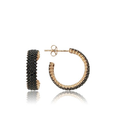 Gümüş Üç Sıralı Siyah Tamtur Küpe