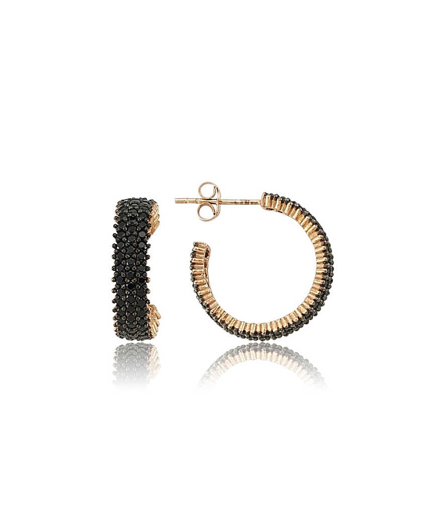 Gümüş Üç Sıralı Siyah Tamtur Küpe