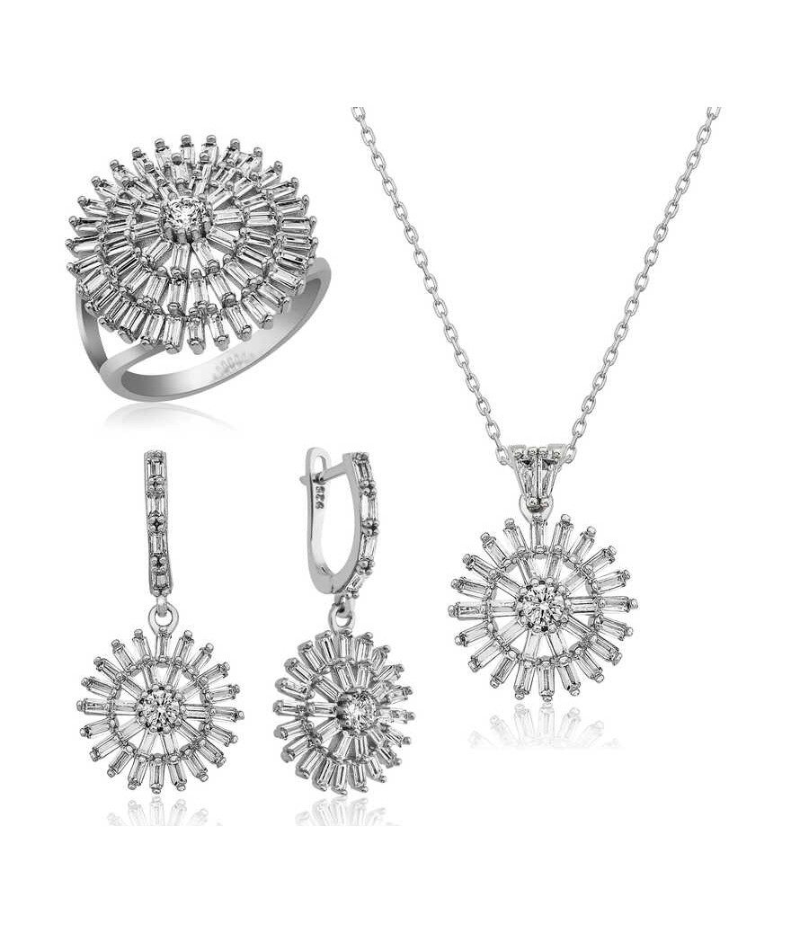 Gümüş Baget Taşlı Bayan Set
