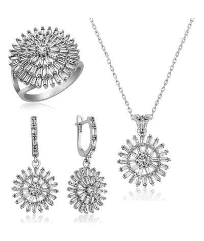 Gümüş Baget Taşlı Bayan Set