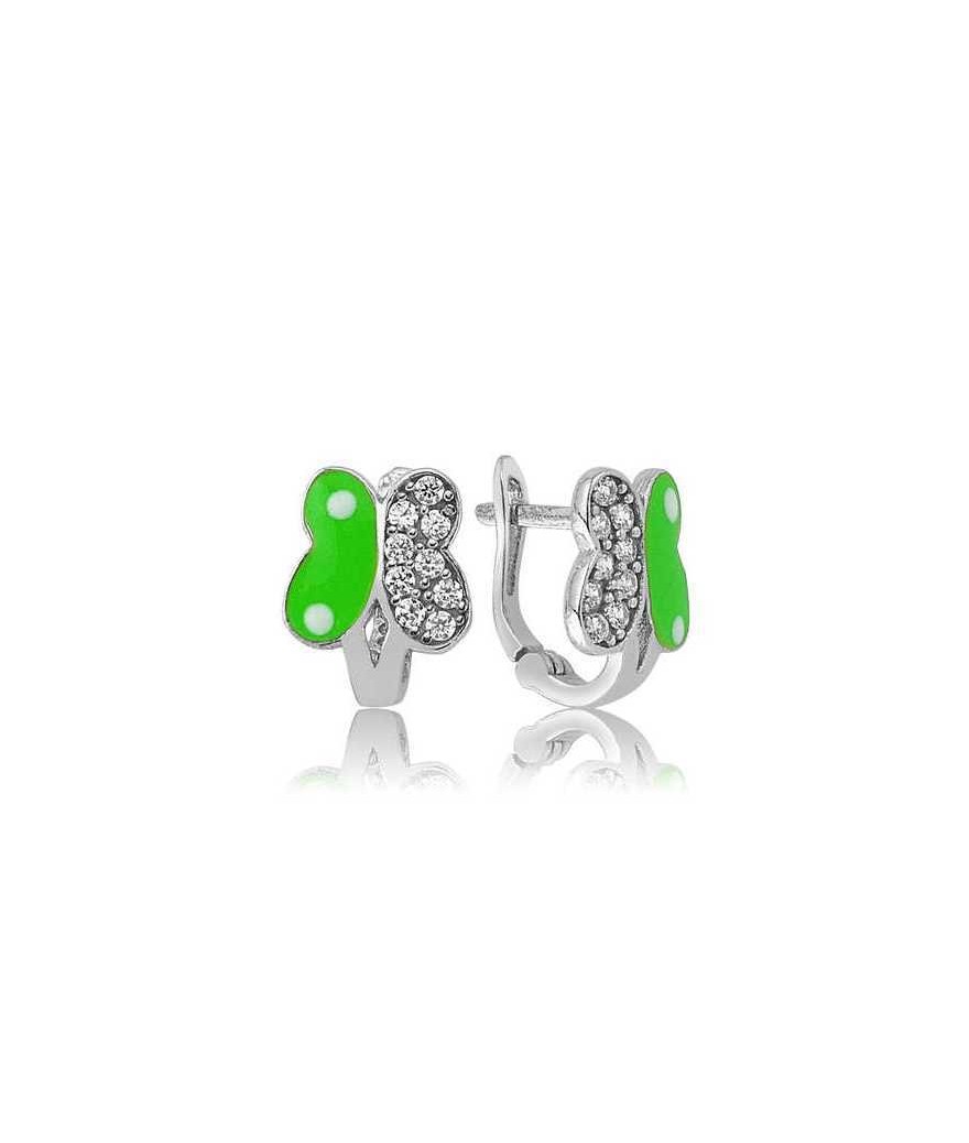 Gümüş Yeşil Kelebek Çocuk Küpe