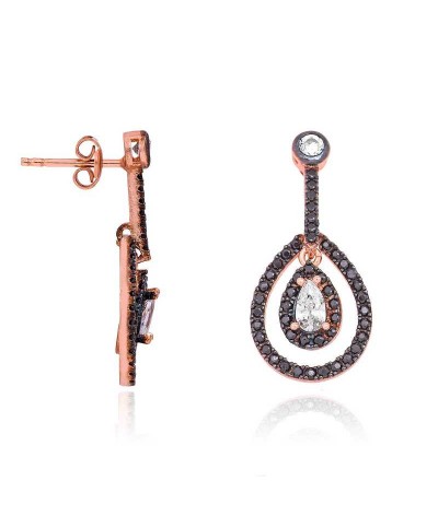 Gümüş Siyah Damla Sallantılı Küpe