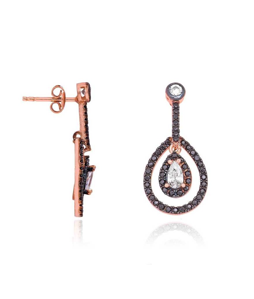 Gümüş Siyah Damla Sallantılı Küpe