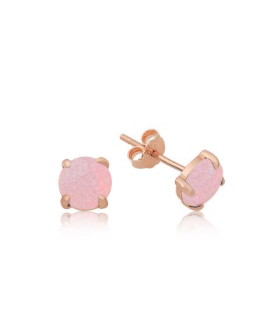 Gümüş Pembe Opal Taş Küpe