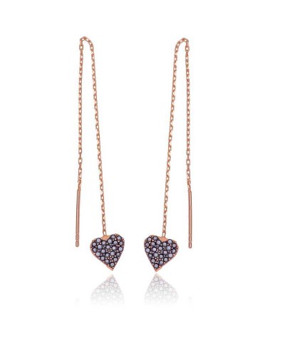 Gümüş Kalpli Zincir Bayan Küpe