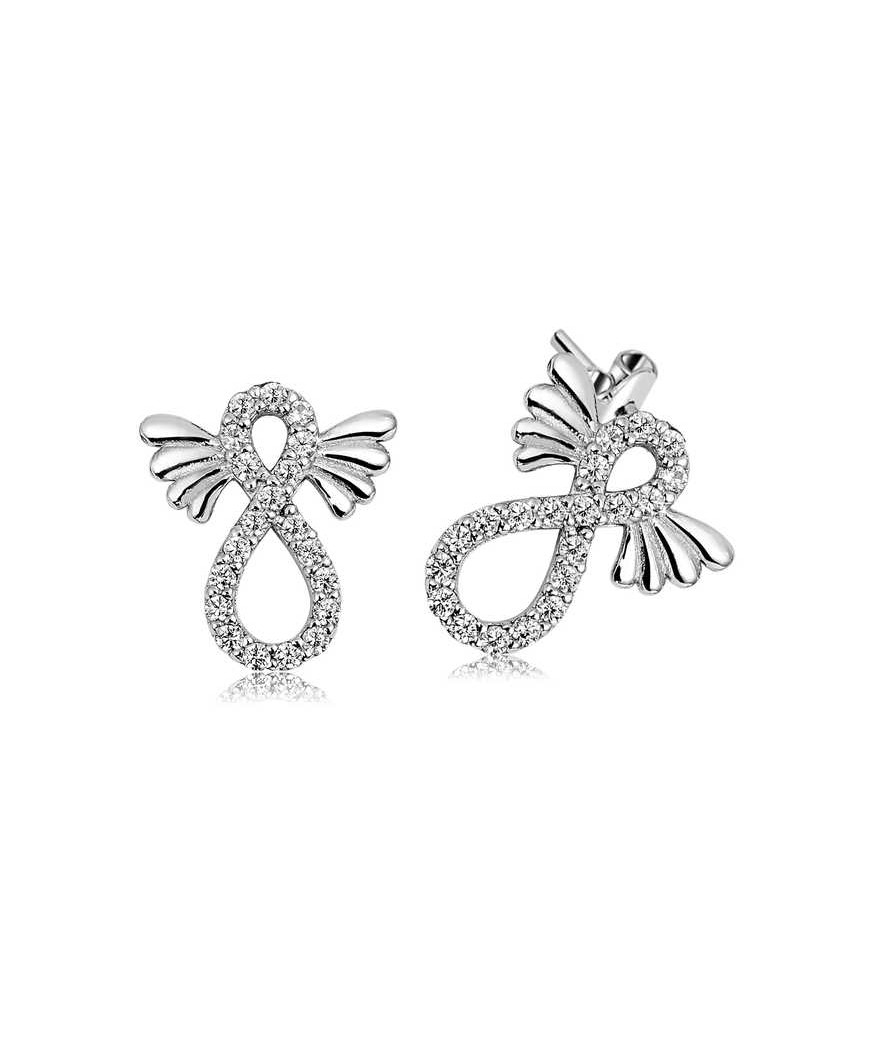 Gümüş Kanatlı Sonsuzluk Çivili Küpe