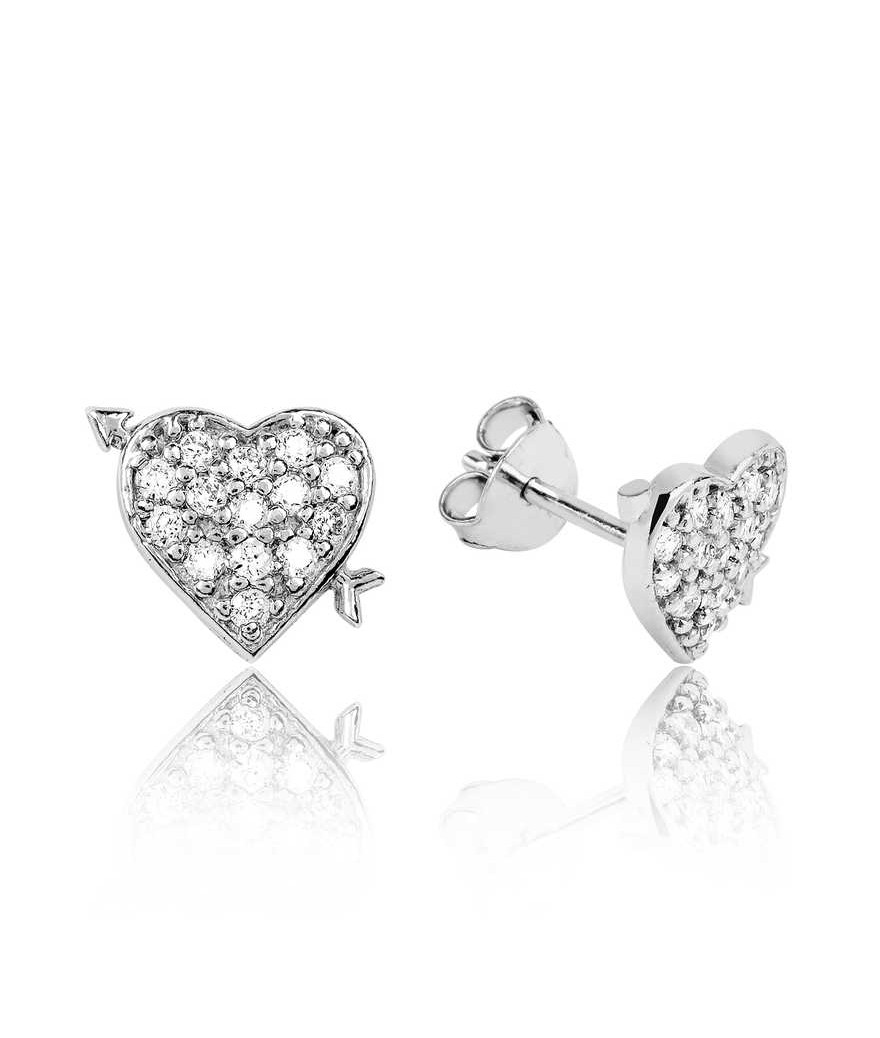 Gümüş Beyaz Kalpli Bayan Küpe