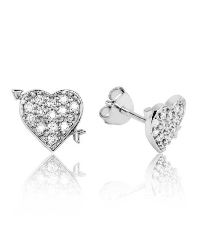 Gümüş Beyaz Kalpli Bayan Küpe