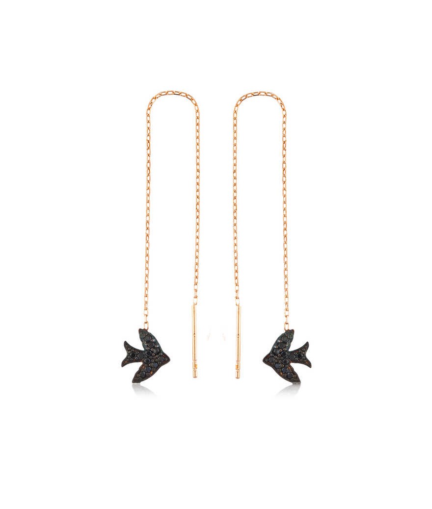 Gümüş Kırlangıç Zincirli Küpe