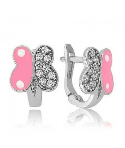 Gümüş Pembe Kelebek Çocuk Küpesi