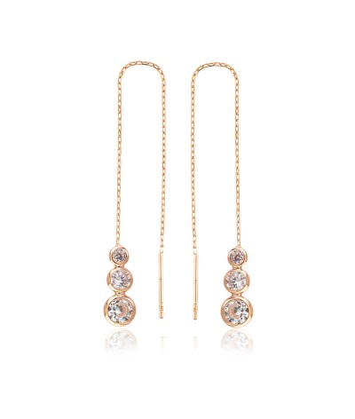 Gümüş Beyaz Taşlı Zincirli Küpe