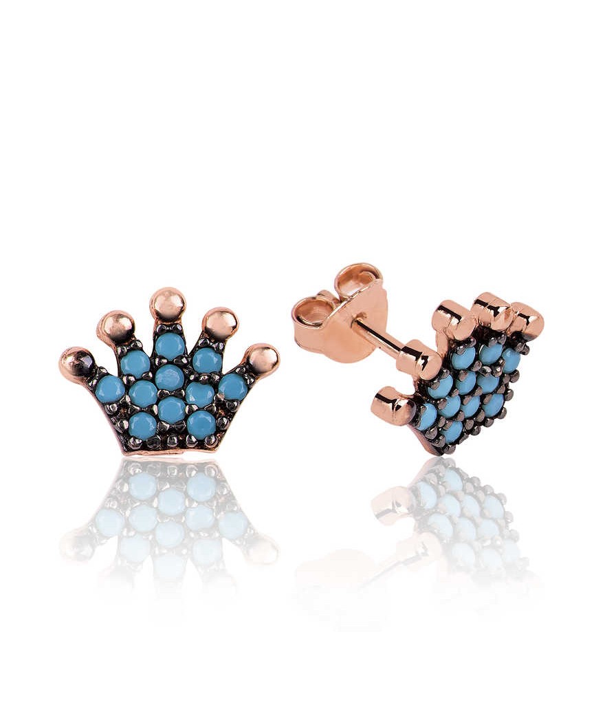 Gümüş Kraliçe Tacı Çivili Küpe