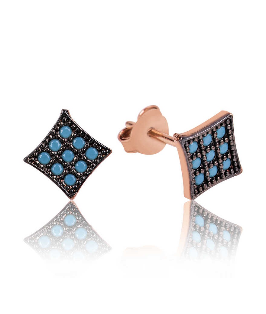 Gümüş Mavi Kare Çivili Küpe