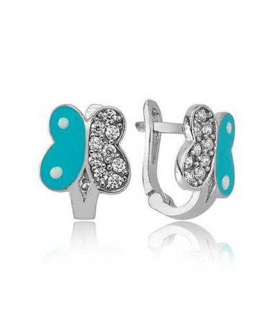 Gümüş Mavi Kelebek Çocuk Küpesi