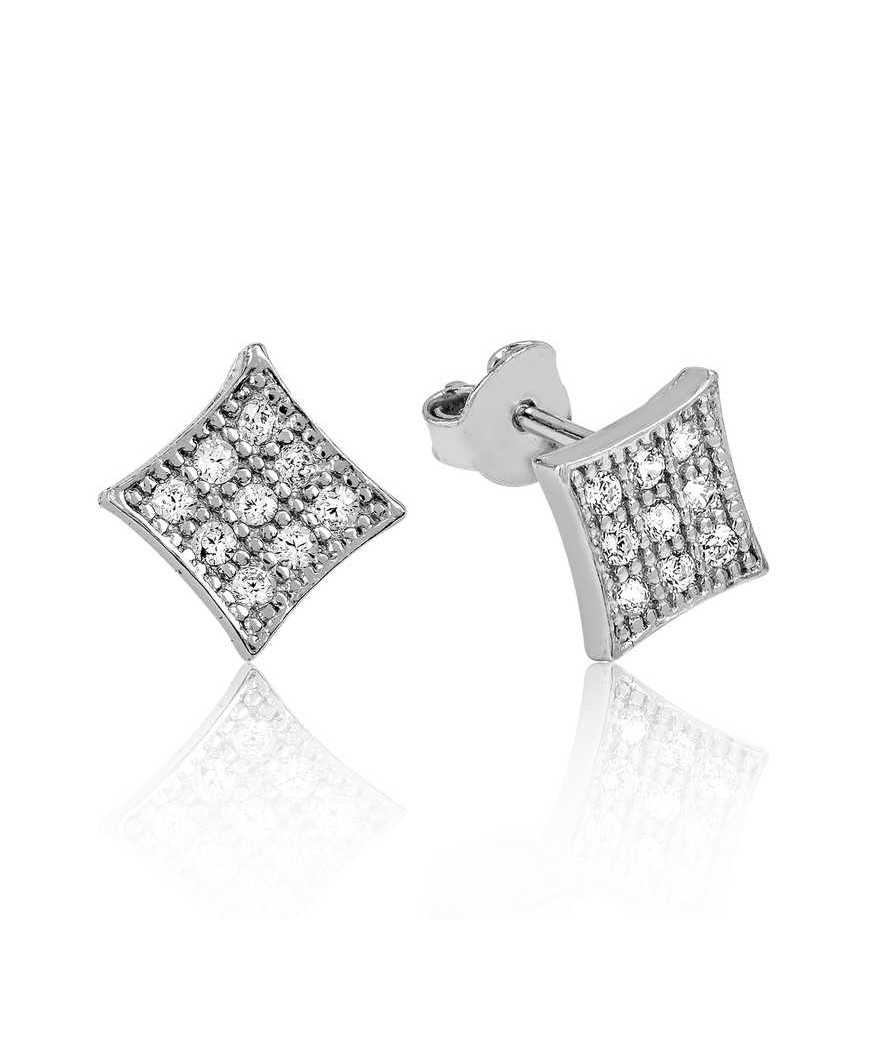 Gümüş Beyaz Taşlı Kare Çivili Küpe