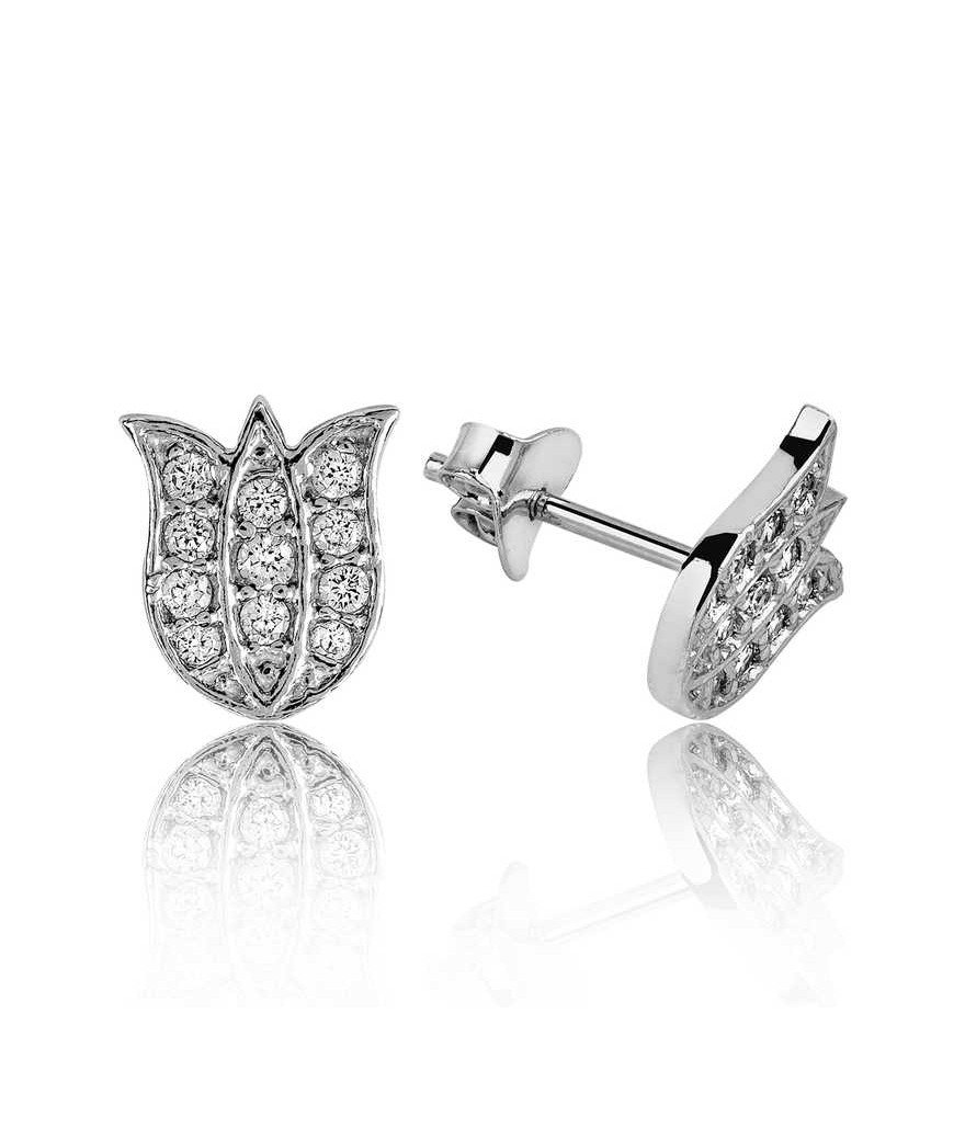 Gümüş Lale Çivili Küpe