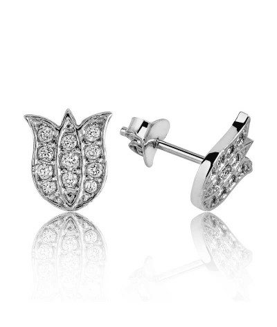 Gümüş Lale Çivili Küpe