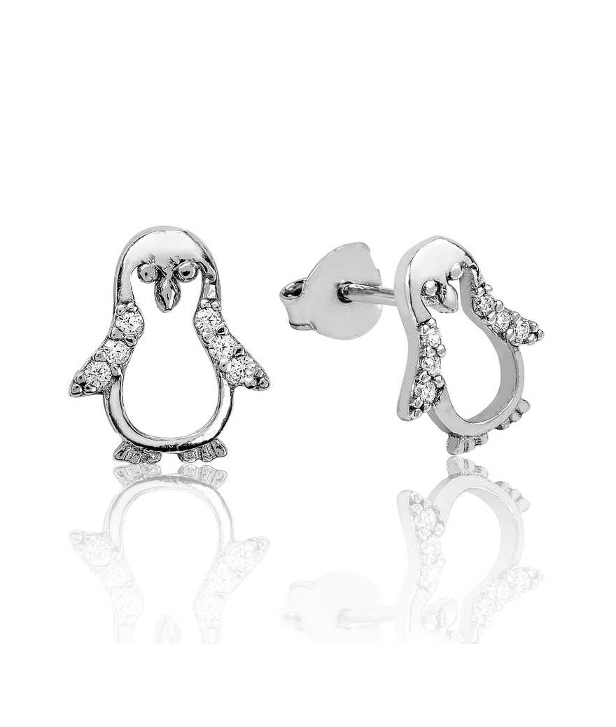 Gümüş Penguen Çivili Küpe