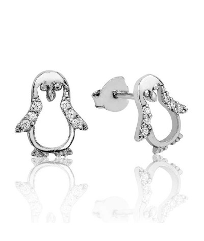 Gümüş Penguen Çivili Küpe