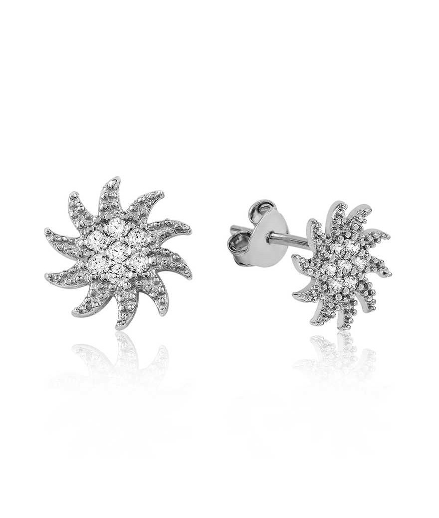 Gümüş Beyaz Taşlı Güneş Çivili Küpe