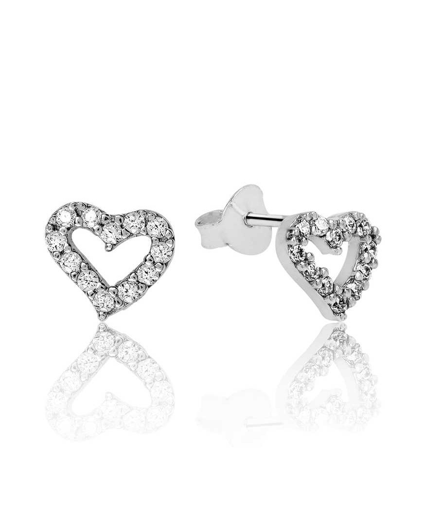 Gümüş Beyaz Kalpli Çivili Küpe