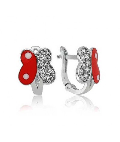 Gümüş Taşlı Kırmızı Kelebek Küpe