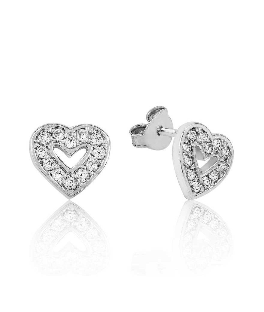 Gümüş Beyaz Kalpli Çivili Küpe