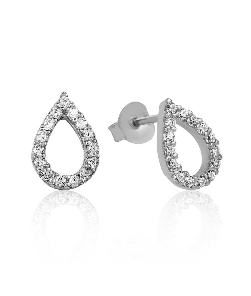 Gümüş Beyaz Taşlı Damla Çivili Küpe