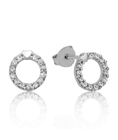 Gümüş Kalpli Halka Çivili Küpe