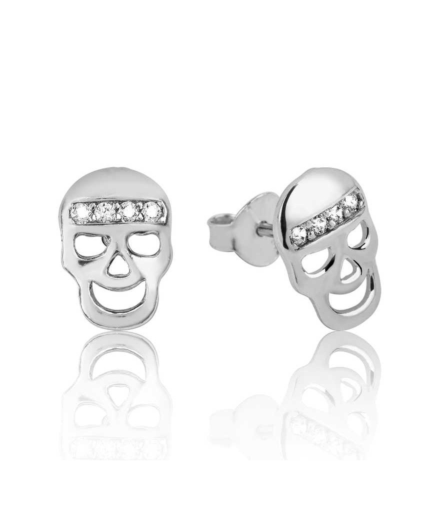 Gümüş Kuru Kafa Çivili Küpe