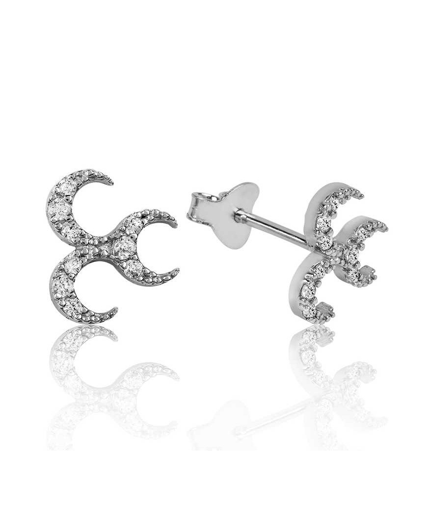 Gümüş Üç Hilal Çivili Küpe