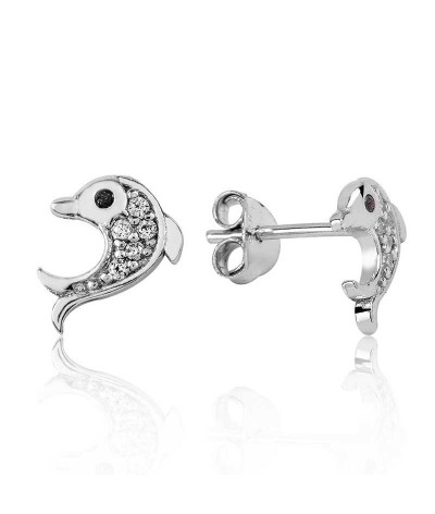 Gümüş Yunus Balığı Çivili Küpe