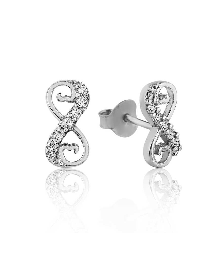 Gümüş Kalpli Sonsuzluk Çivili Küpe