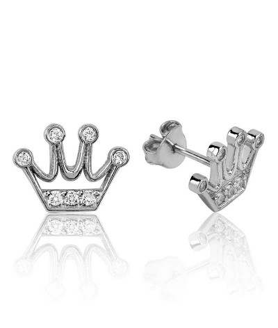 Gümüş Kraliçe Tacı Çivili Küpe