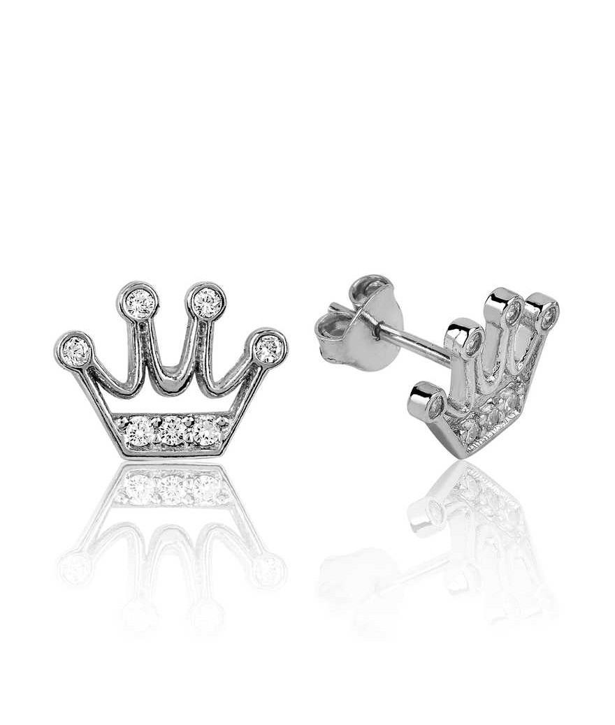 Gümüş Kraliçe Tacı Çivili Küpe