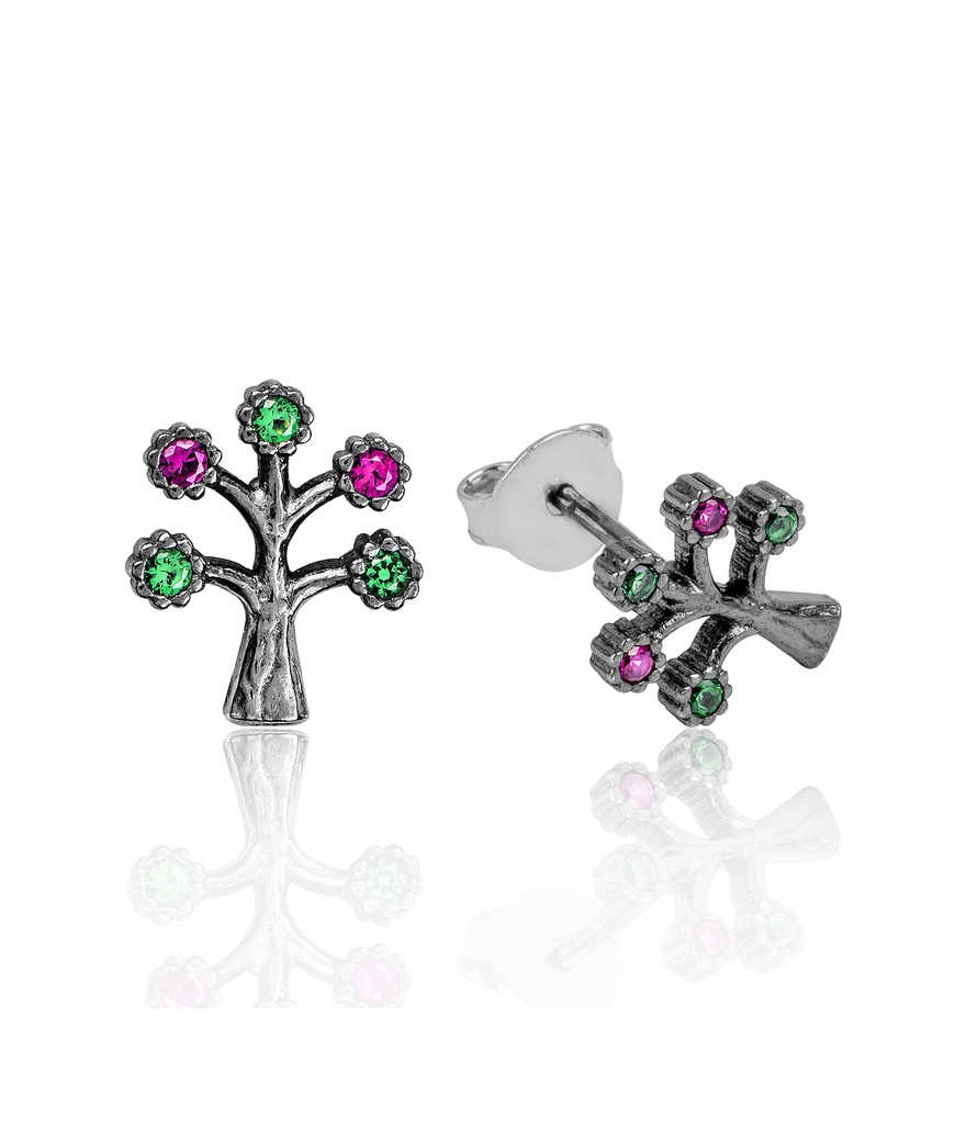 Gümüş Hayat Ağacı Çivili Küpe