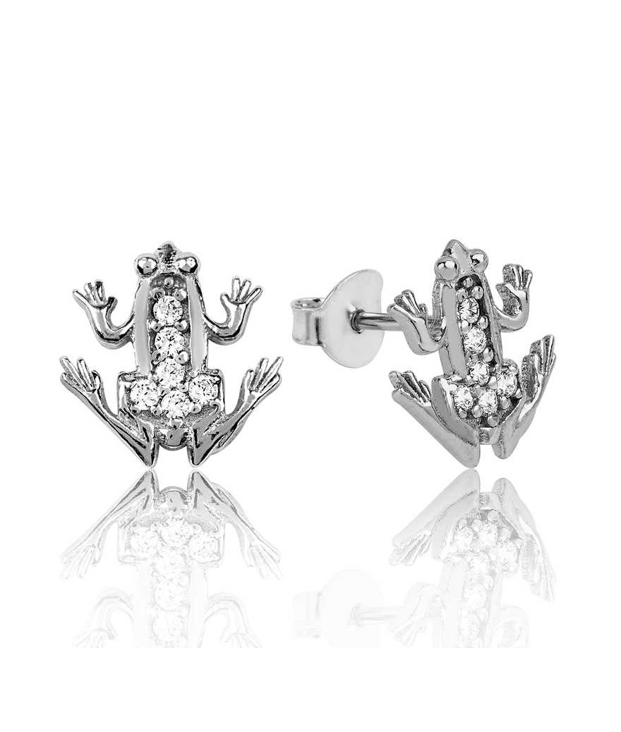 Gümüş Kurbağa Çivili Küpe