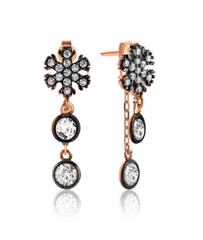 Gümüş Sallantılı Kar Tanesi Küpe