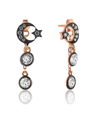 Gümüş Sallantılı Ay Yıldız Küpe