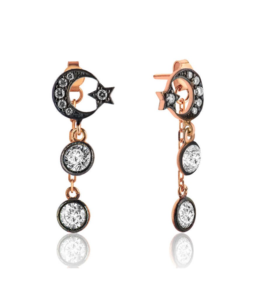 Gümüş Sallantılı Ay Yıldız Küpe