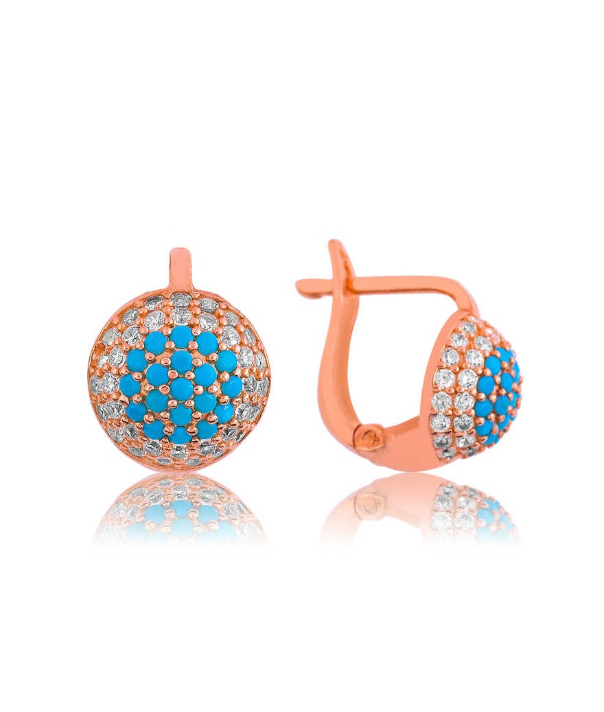 Gümüş Mavi Yuvarlak Küpe