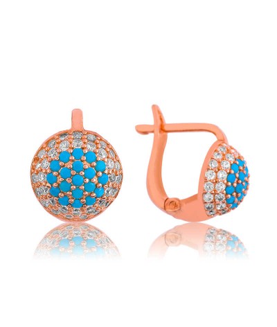 Gümüş Mavi Yuvarlak Küpe