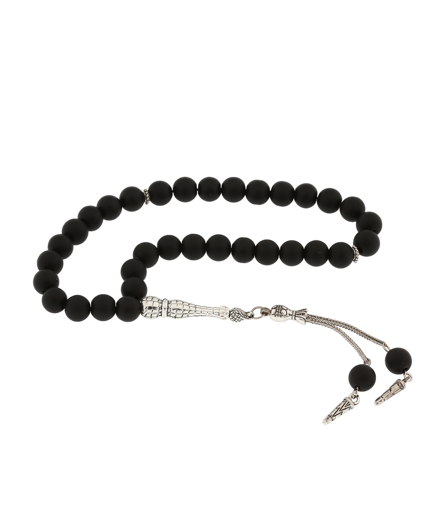 ​Doğaltaş Metal Püsküllü Mat Oniks Taşı Tesbih