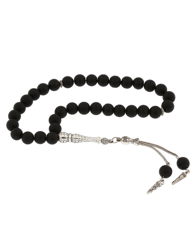 ​Doğaltaş Metal Püsküllü Mat Oniks Taşı Tesbih