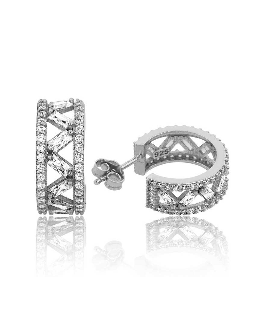 Gümüş Beyaz Taşlı Halka Bayan Küpe