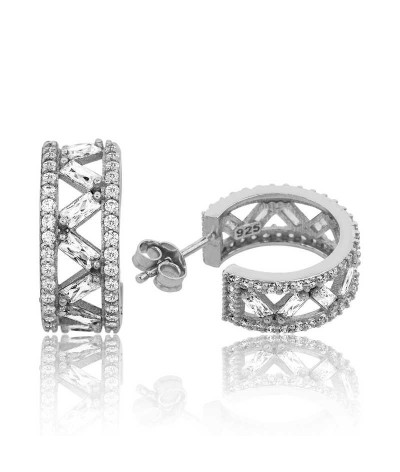 Gümüş Beyaz Taşlı Halka Bayan Küpe