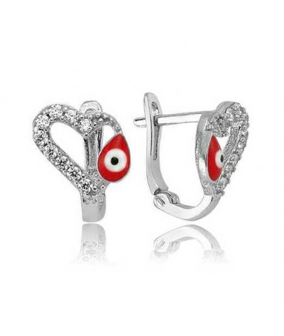 Gümüş Kırmızı Kalpli Çocuk Küpesi